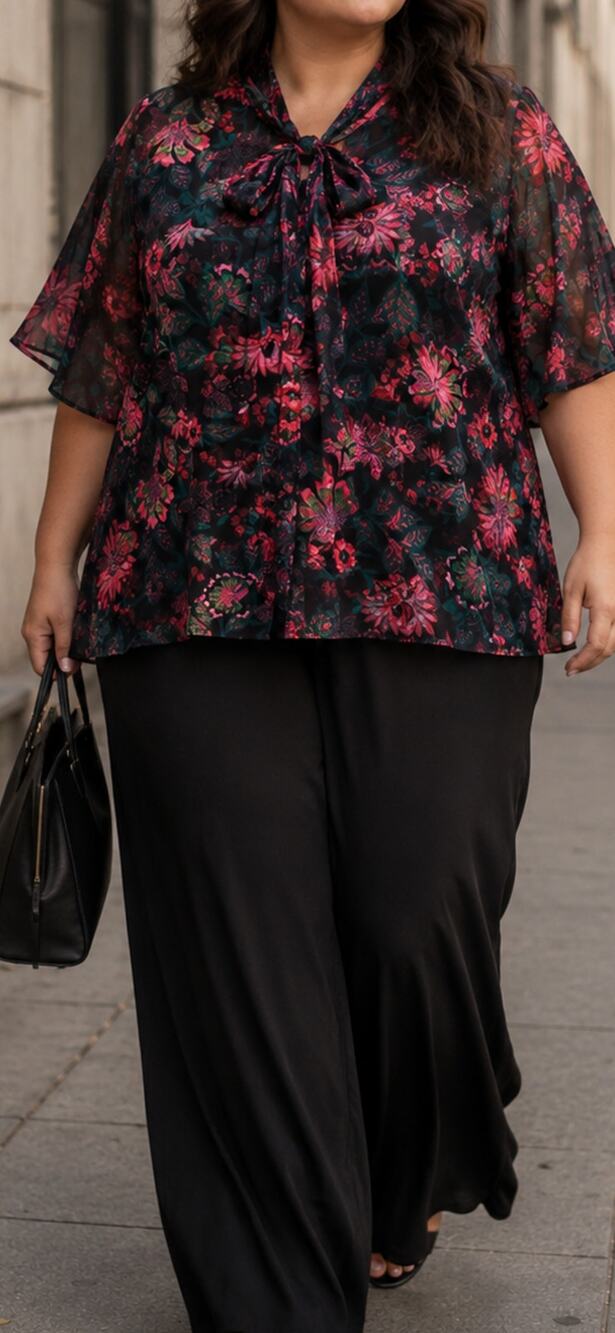Sugarlips Curve NWT Plus Size Floral Sheer Tie Neck Blouse